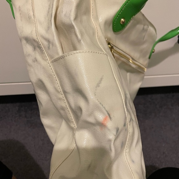 SOLD * SOLD Women’s Limited Edition Travel Tote Shiny Crème with Green Accents - Picture 12 of 16